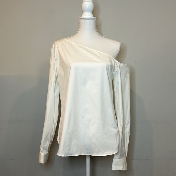 Theory White Crisp Ulrika One-Shoulder Asymmetric Shoulders Blouse Size Medium - Picture 5 of 9
